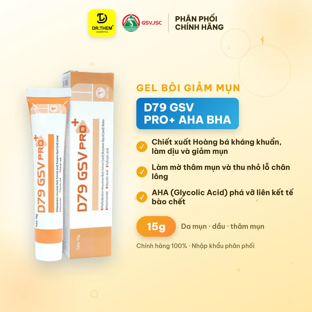 Gel Bôi Hỗ Trợ Giảm Mụn D79 GSV Pro+ Mờ Thâm Mụn Kiểm Soát Dầu Dưỡng Ẩm Với AHA BHA Niacinamide 15g
