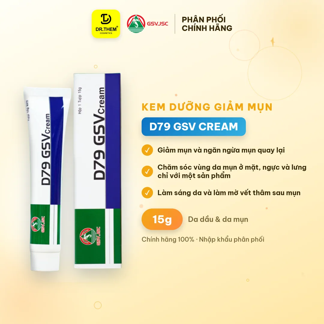 Kem Dưỡng D79 GSV Cream Hỗ Trợ Ngăn Ngừa Mụn Mờ Thâm Kiểm Soát Dầu Nhờn Cho Mặt Ngực Lưng 15g