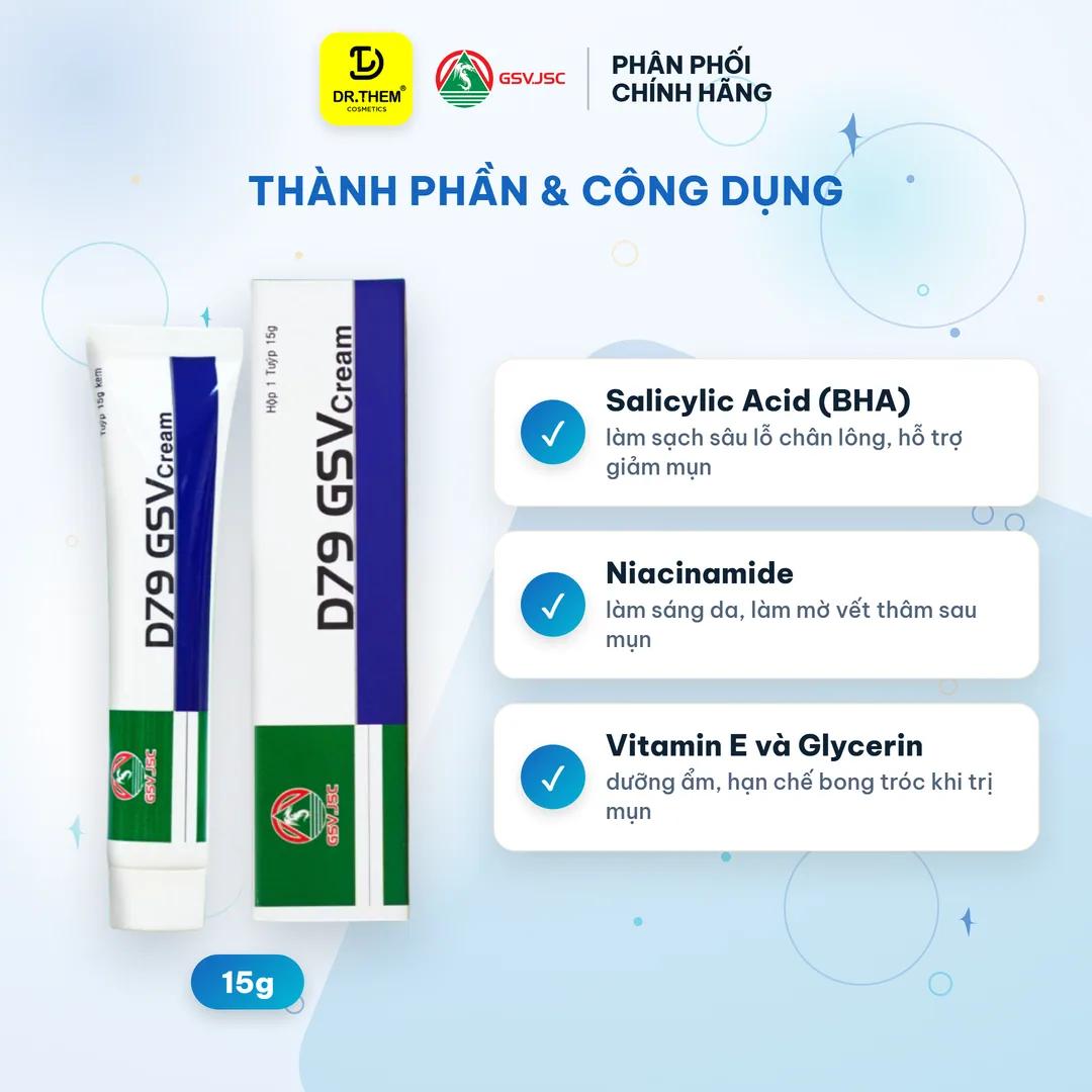 Kem Dưỡng D79 GSV Cream Hỗ Trợ Ngăn Ngừa Mụn Mờ Thâm Kiểm Soát Dầu Nhờn Cho Mặt Ngực Lưng 15g 7