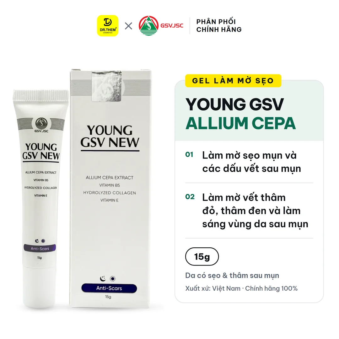 Gel Làm Mờ Sẹo Young GSV New Hỗ Trợ Giảm Thâm Mụn Sạm Nám Tái Tạo Da Với Allium Cepa Và Collagen 15g