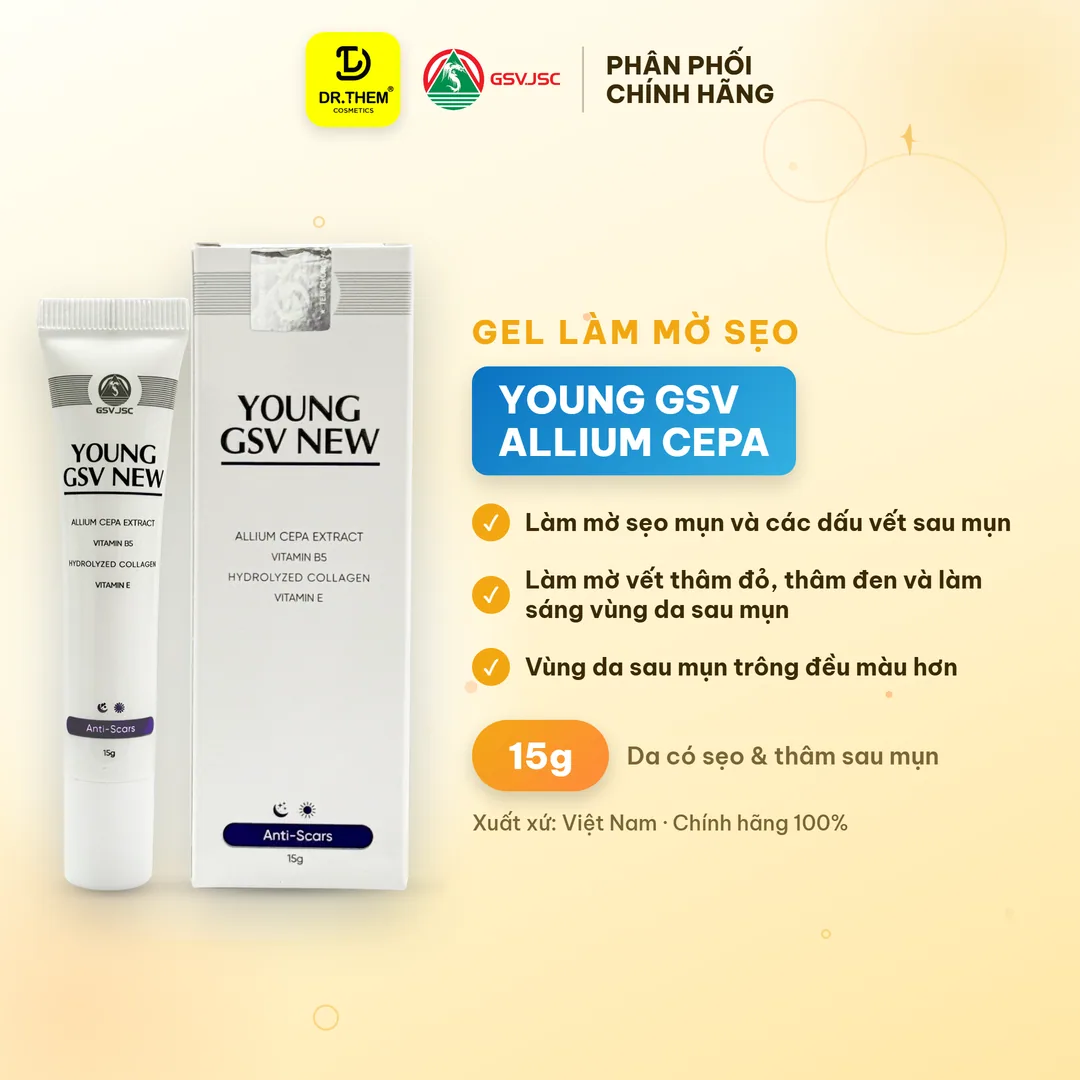 Gel Làm Mờ Sẹo Young GSV New Hỗ Trợ Giảm Thâm Mụn Sạm Nám Tái Tạo Da Với Allium Cepa Và Collagen 15g