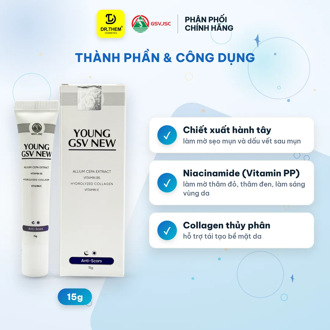Gel Làm Mờ Sẹo Young GSV New Hỗ Trợ Giảm Thâm Mụn Sạm Nám Tái Tạo Da Với Allium Cepa Và Collagen 15g 8