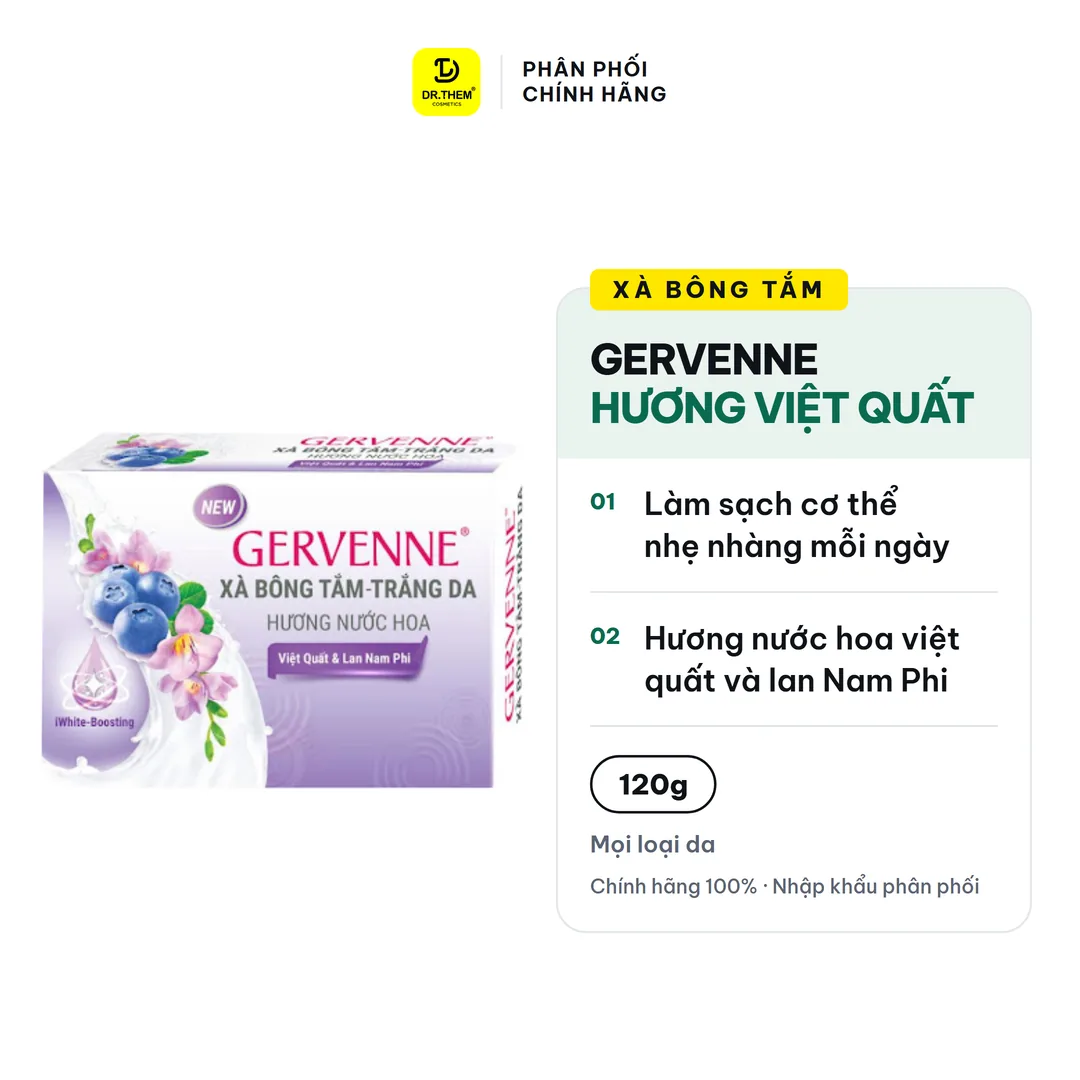 Xà Bông Tắm Gervenne Hương Nước Hoa Việt Quất Và Lan Nam Phi Làm Sạch Dịu Nhẹ Lưu Hương Thơm Mát 120g