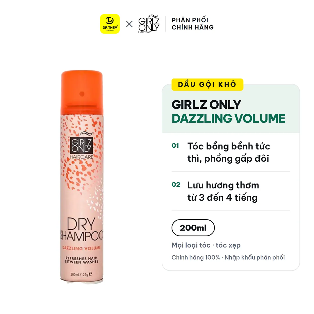 Dầu Gội Khô Girlz Only Dry Shampoo Dazzling Volume Tóc Bồng Bềnh Tức Thì 100ml