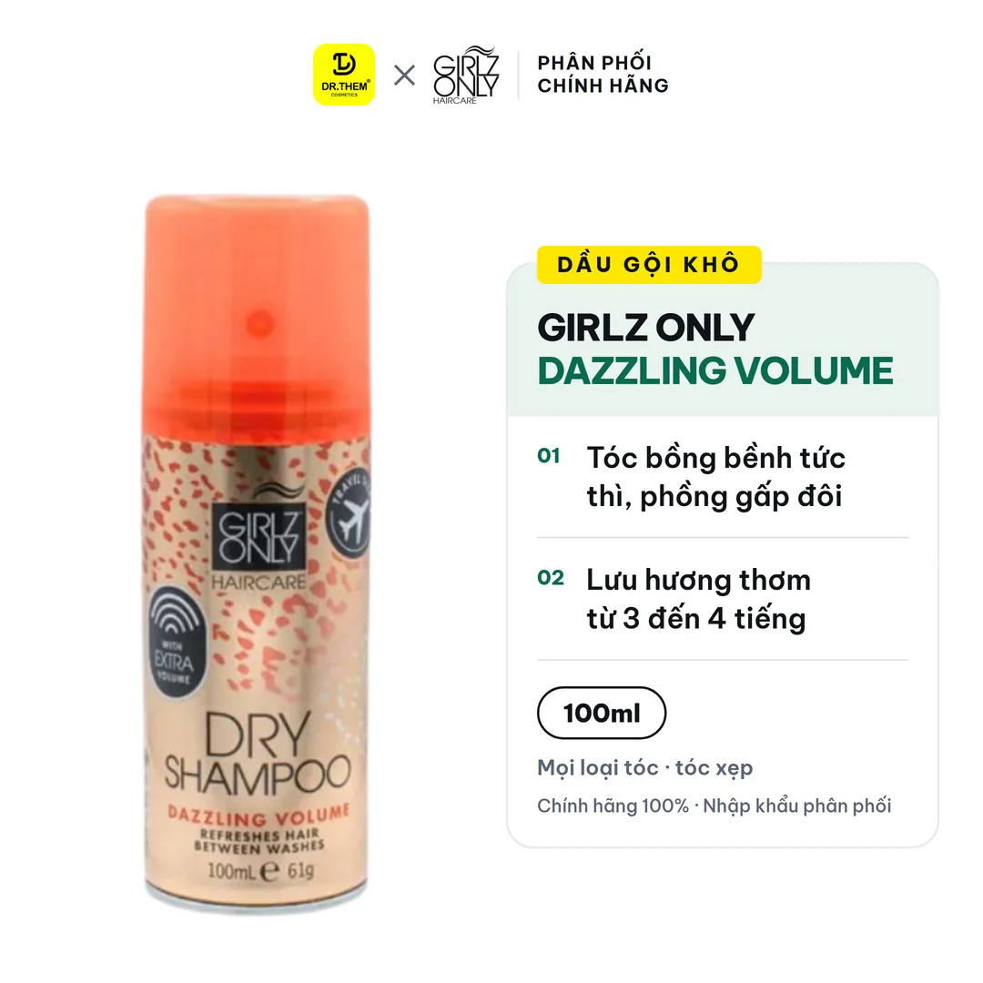 Dầu Gội Khô Girlz Only Dry Shampoo Dazzling Volume Tóc Bồng Bềnh Tức Thì 200ml