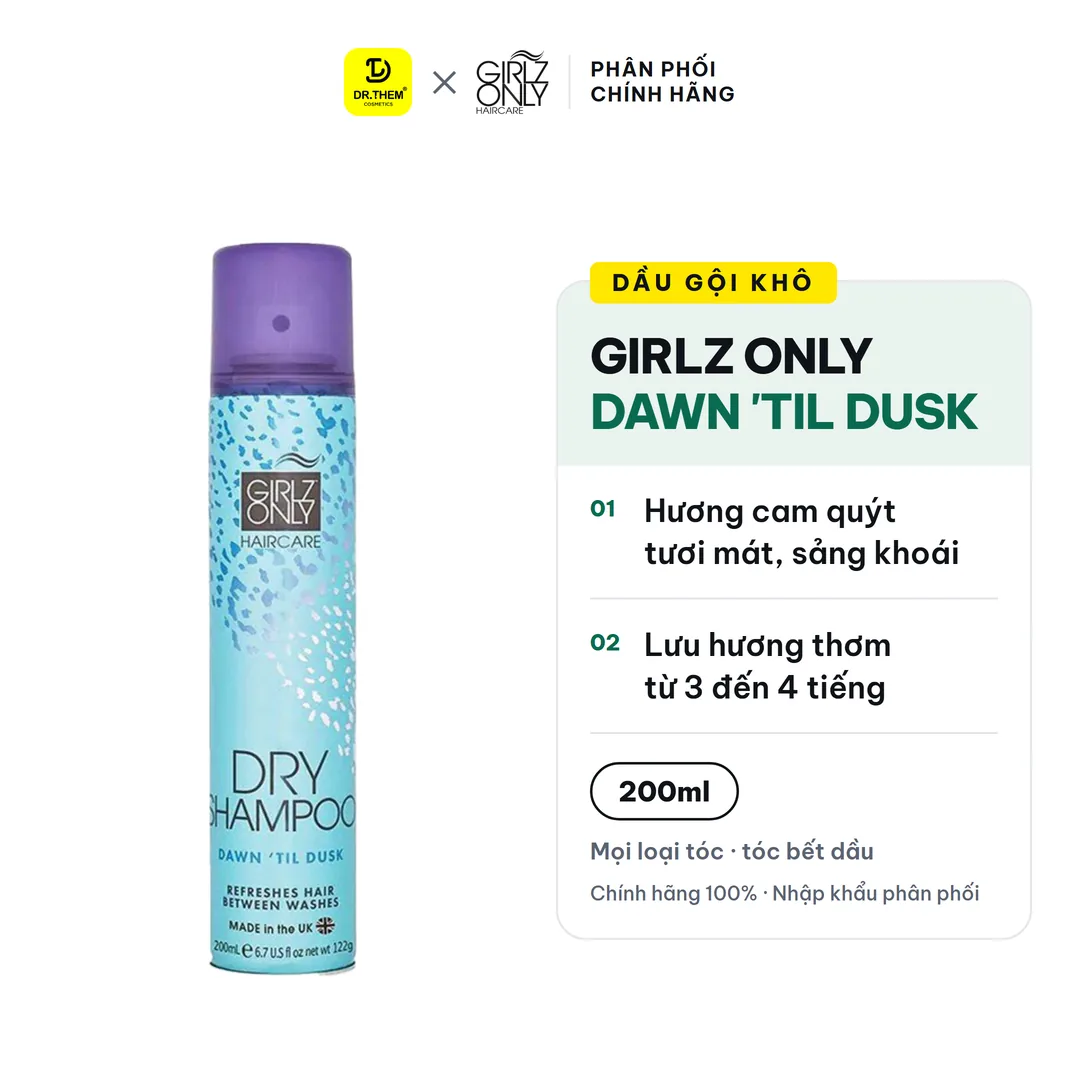 Dầu Gội Khô Girlz Only Dry Shampoo Dawn 'Til Dusk Hương Cam Quýt Tươi Mát 200ml
