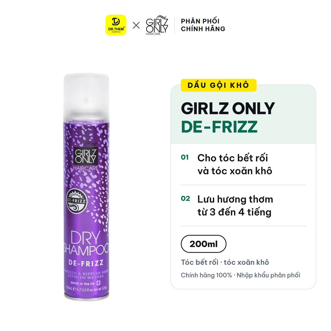 Dầu Gội Khô Girlz Only Dry Shampoo De-Frizz Cho Tóc Bết Rối Và Tóc Xoăn Khô 200ml