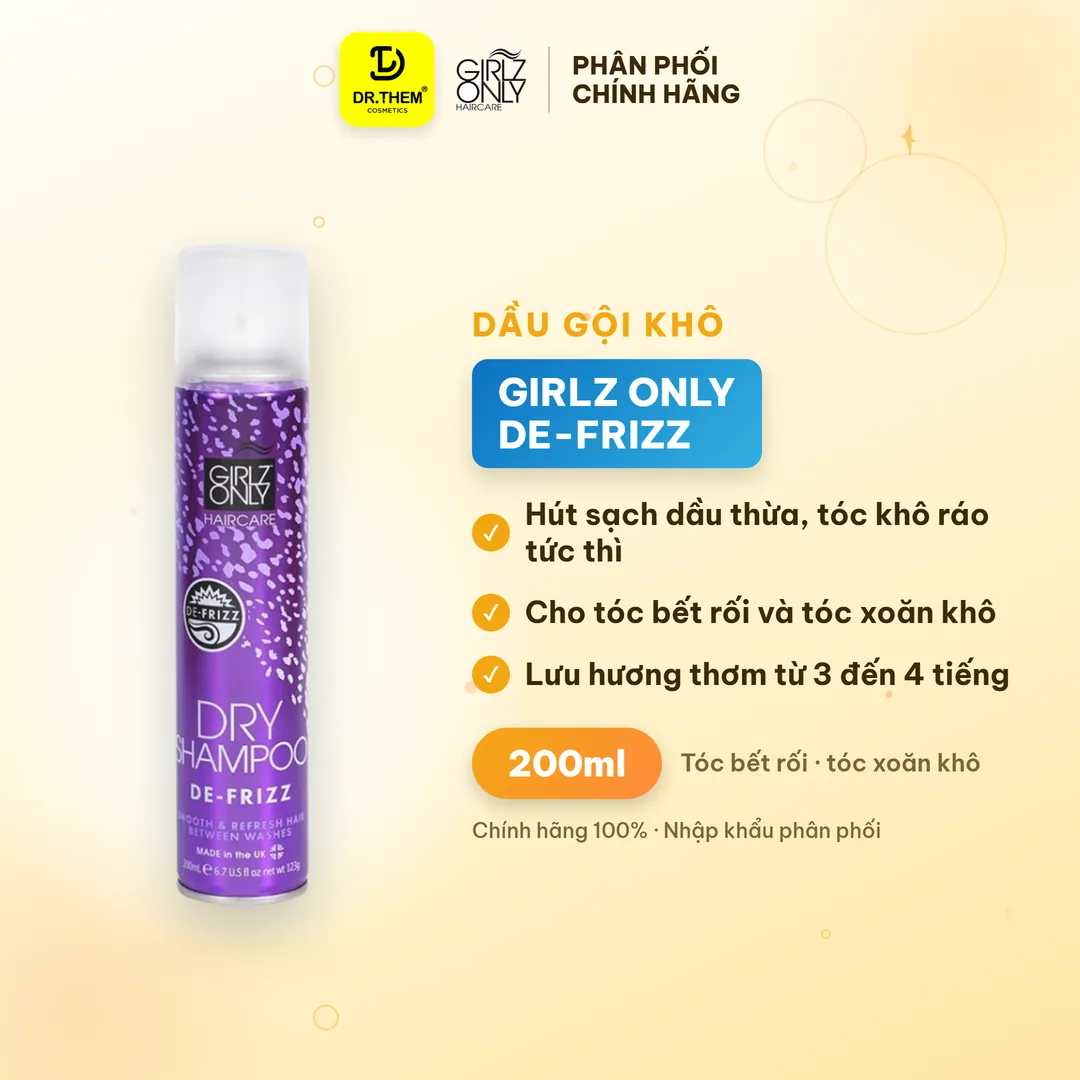 Dầu Gội Khô Girlz Only Dry Shampoo De-Frizz Cho Tóc Bết Rối Và Tóc Xoăn Khô 200ml