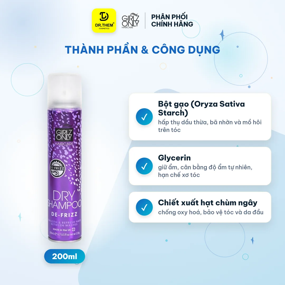 Dầu Gội Khô Girlz Only Dry Shampoo De-Frizz Cho Tóc Bết Rối Và Tóc Xoăn Khô 200ml 2