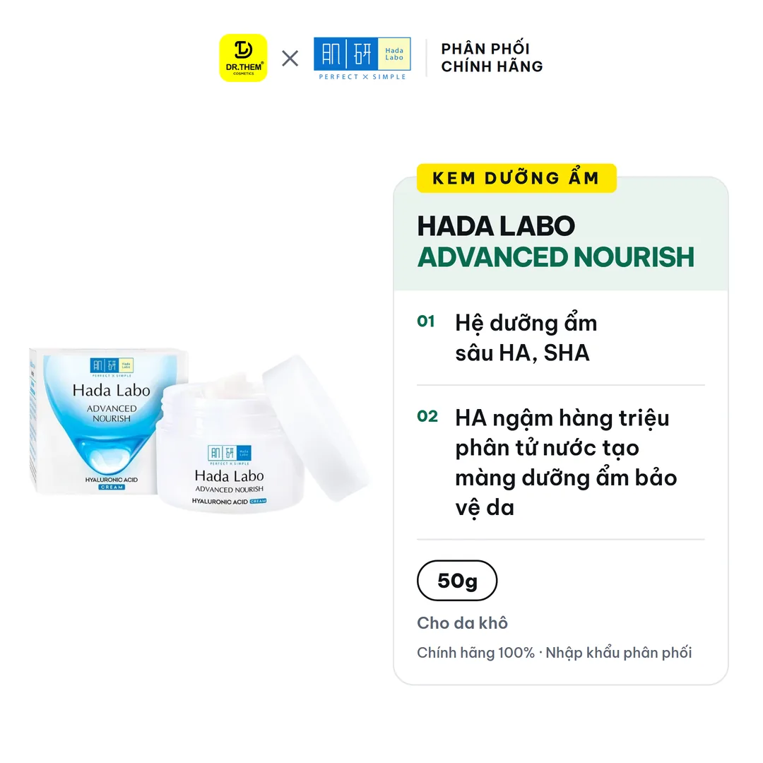 Kem Dưỡng Ẩm Hada Labo Advanced Nourish Cream Hệ 5 Loại HA Làm Dịu Da Cấp Ẩm Sâu 12 Giờ Cho Da Khô Nhạy Cảm 50g