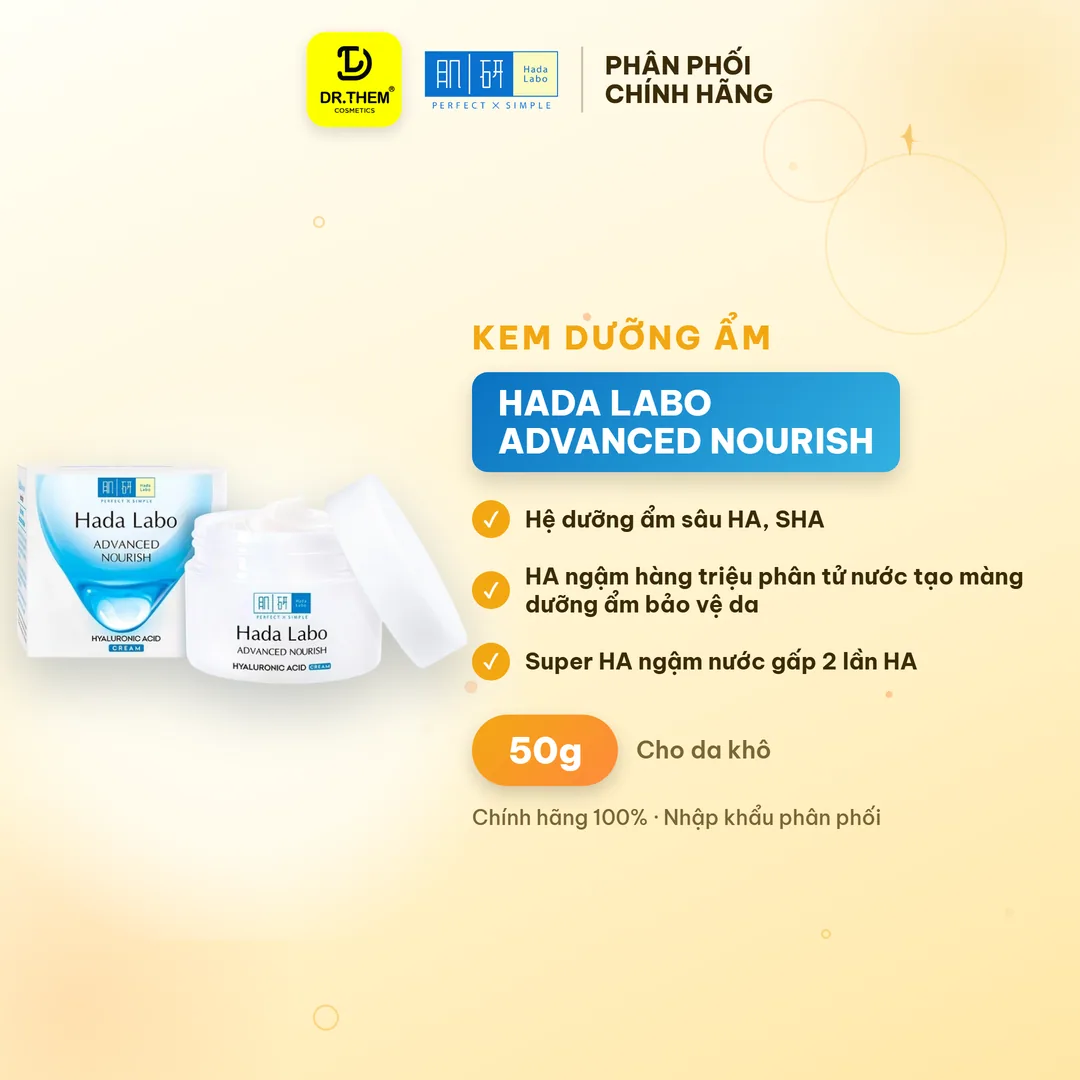 Kem Dưỡng Ẩm Hada Labo Advanced Nourish Cream Hệ 5 Loại HA Làm Dịu Da Cấp Ẩm Sâu 12 Giờ Cho Da Khô Nhạy Cảm 50g