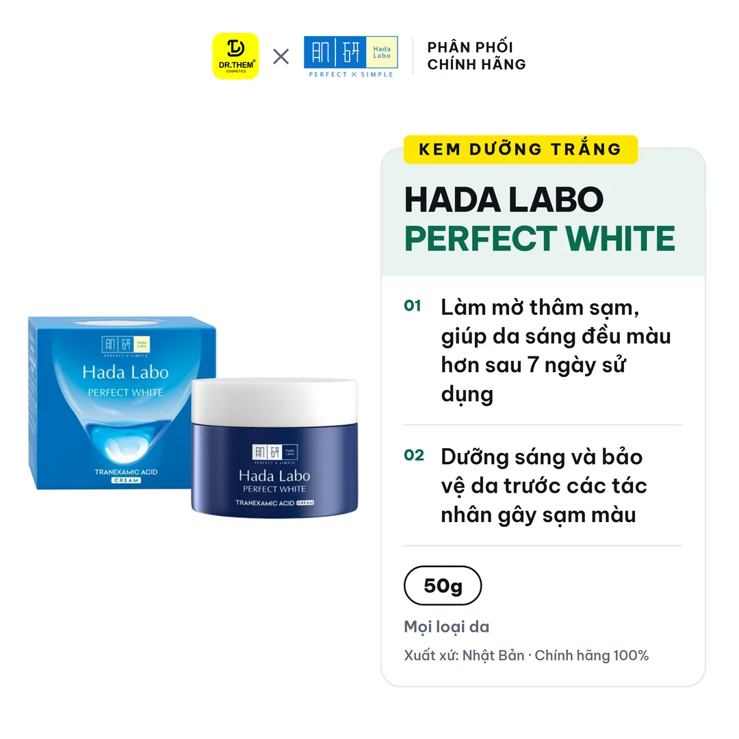 Kem Dưỡng Trắng Hada Labo Perfect White Tranexamic Acid Cream Khóa Ẩm Sáng Da Hỗ Trợ Mờ Thâm Sạm Cho Mọi Loại Da 50g
