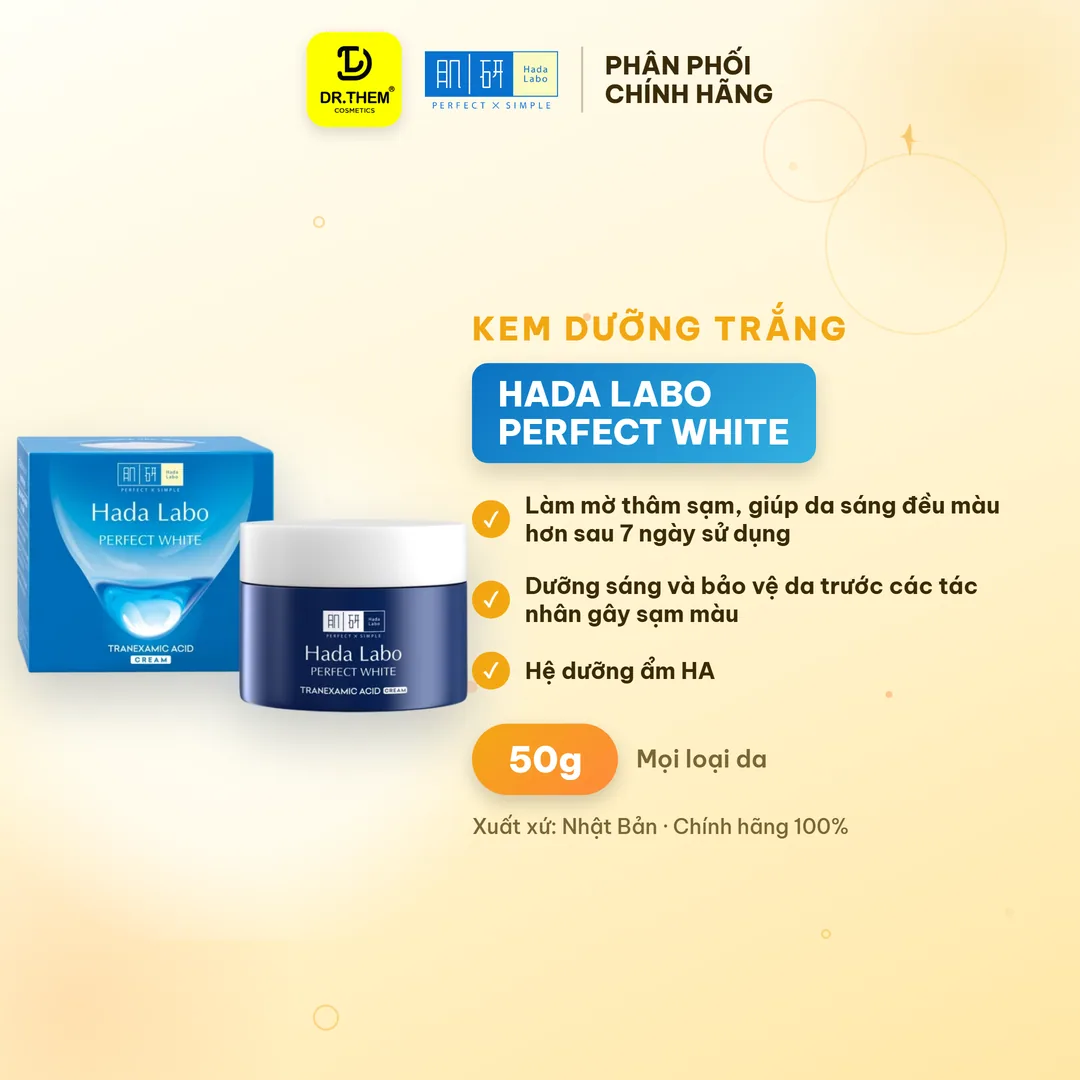 Kem Dưỡng Trắng Hada Labo Perfect White Tranexamic Acid Cream Khóa Ẩm Sáng Da Hỗ Trợ Mờ Thâm Sạm Cho Mọi Loại Da 50g