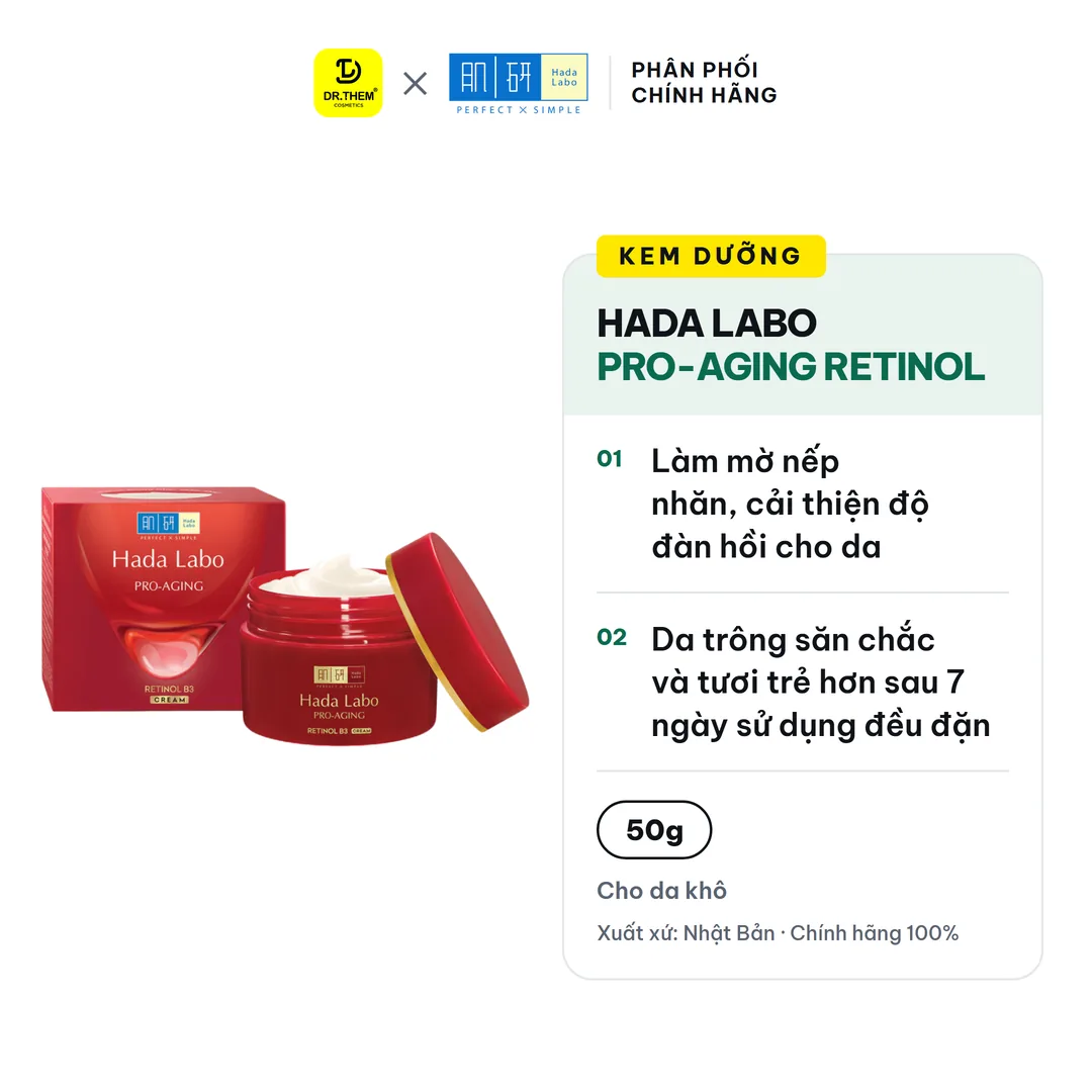 Kem Dưỡng Hada Labo Pro-Aging Retinol B3 Cream Hỗ Trợ Cải Thiện Lão Hóa Mờ Nếp Nhăn Săn Chắc Da 50g