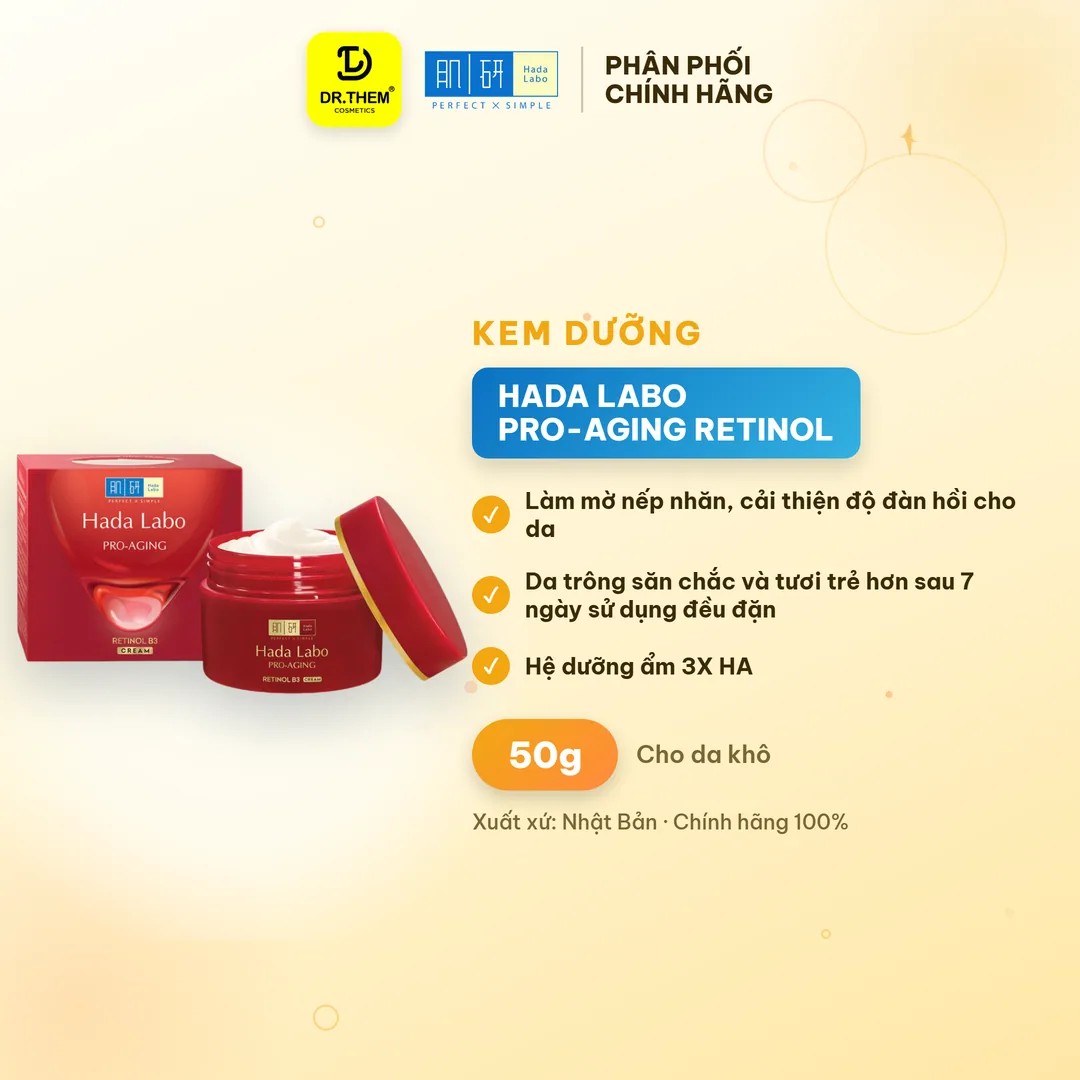 Kem Dưỡng Hada Labo Pro-Aging Retinol B3 Cream Hỗ Trợ Cải Thiện Lão Hóa Mờ Nếp Nhăn Săn Chắc Da 50g