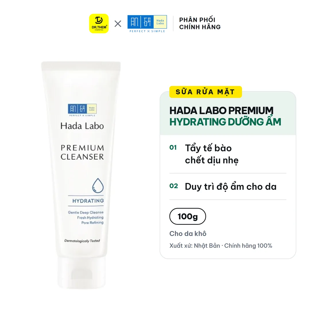 Sữa Rửa Mặt Hada Labo Premium Cleanser Hydrating Dưỡng Ẩm Cao Cấp 6 Loại HA & 5 Loại AHA Làm Sạch Sâu 100g