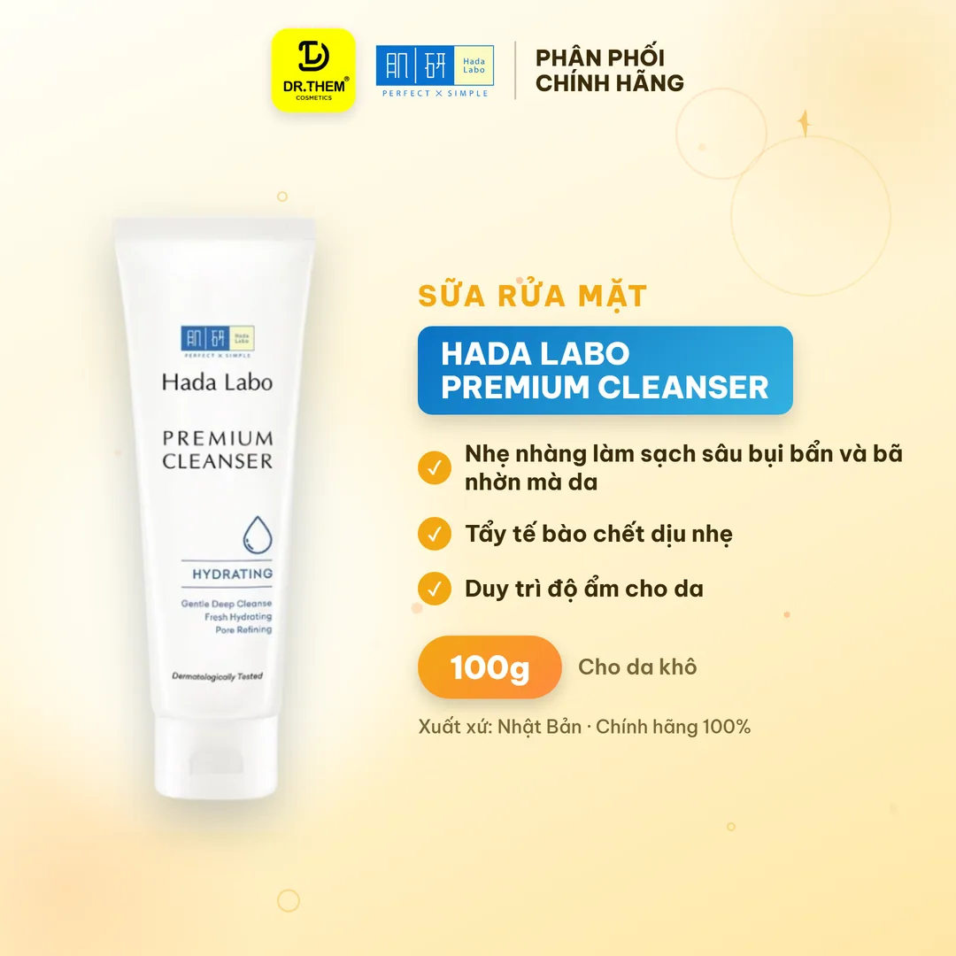 Sữa Rửa Mặt Hada Labo Premium Cleanser Hydrating Dưỡng Ẩm Cao Cấp 6 Loại HA & 5 Loại AHA Làm Sạch Sâu 100g