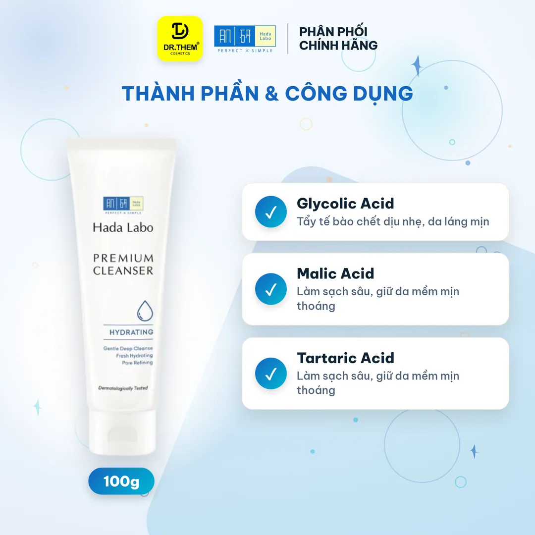 Sữa Rửa Mặt Hada Labo Premium Cleanser Hydrating Dưỡng Ẩm Cao Cấp 6 Loại HA & 5 Loại AHA Làm Sạch Sâu 100g 6