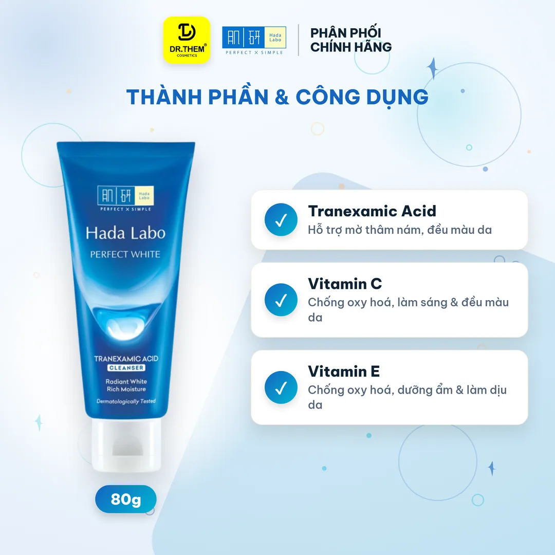 Sữa Rửa Mặt Hada Labo Perfect White Tranexamic Acid Dưỡng Sáng Hỗ Trợ Làm Mờ Thâm Sạm Cho Mọi Loại Da 80g 4