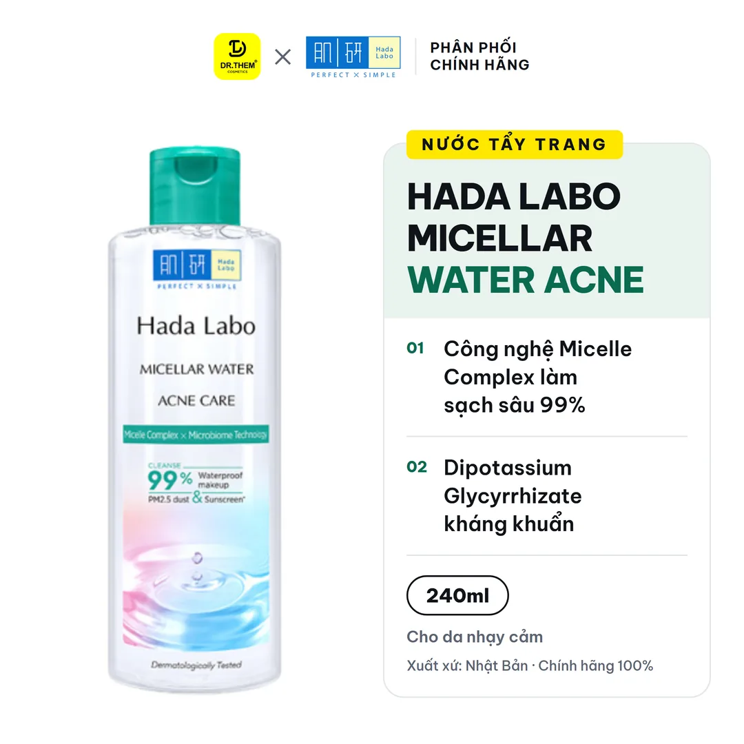 Nước Tẩy Trang Hada Labo Micellar Water Acne Care Làm Sạch Sâu Hỗ Trợ Ngừa Mụn Cho Da Mụn Nhạy Cảm 240ml