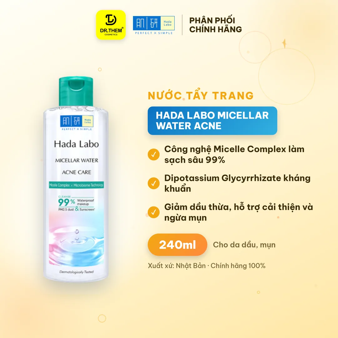 Nước Tẩy Trang Hada Labo Micellar Water Acne Care Làm Sạch Sâu Hỗ Trợ Ngừa Mụn Cho Da Mụn Nhạy Cảm 240ml