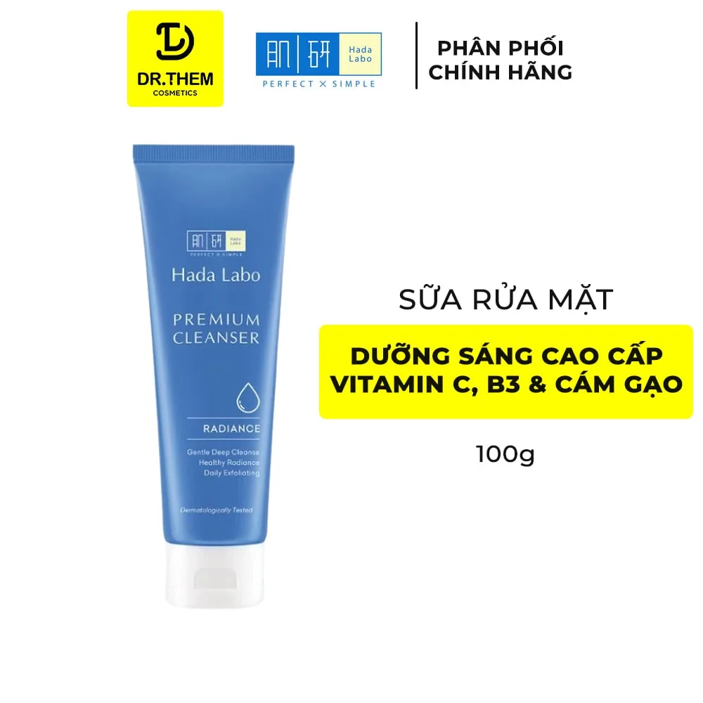 Sữa Rửa Mặt Hada Labo Premium Cleanser Radiance Dưỡng Sáng Cao Cấp Vitamin C B3 & Cám Gạo Cho Da Thâm Sạm 100g