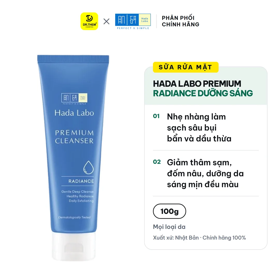 Sữa Rửa Mặt Hada Labo Premium Cleanser Radiance Dưỡng Sáng Cao Cấp Vitamin C B3 & Cám Gạo Cho Da Thâm Sạm 100g