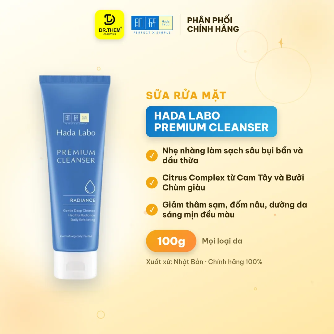 Sữa Rửa Mặt Hada Labo Premium Cleanser Radiance Dưỡng Sáng Cao Cấp Vitamin C B3 & Cám Gạo Cho Da Thâm Sạm 100g