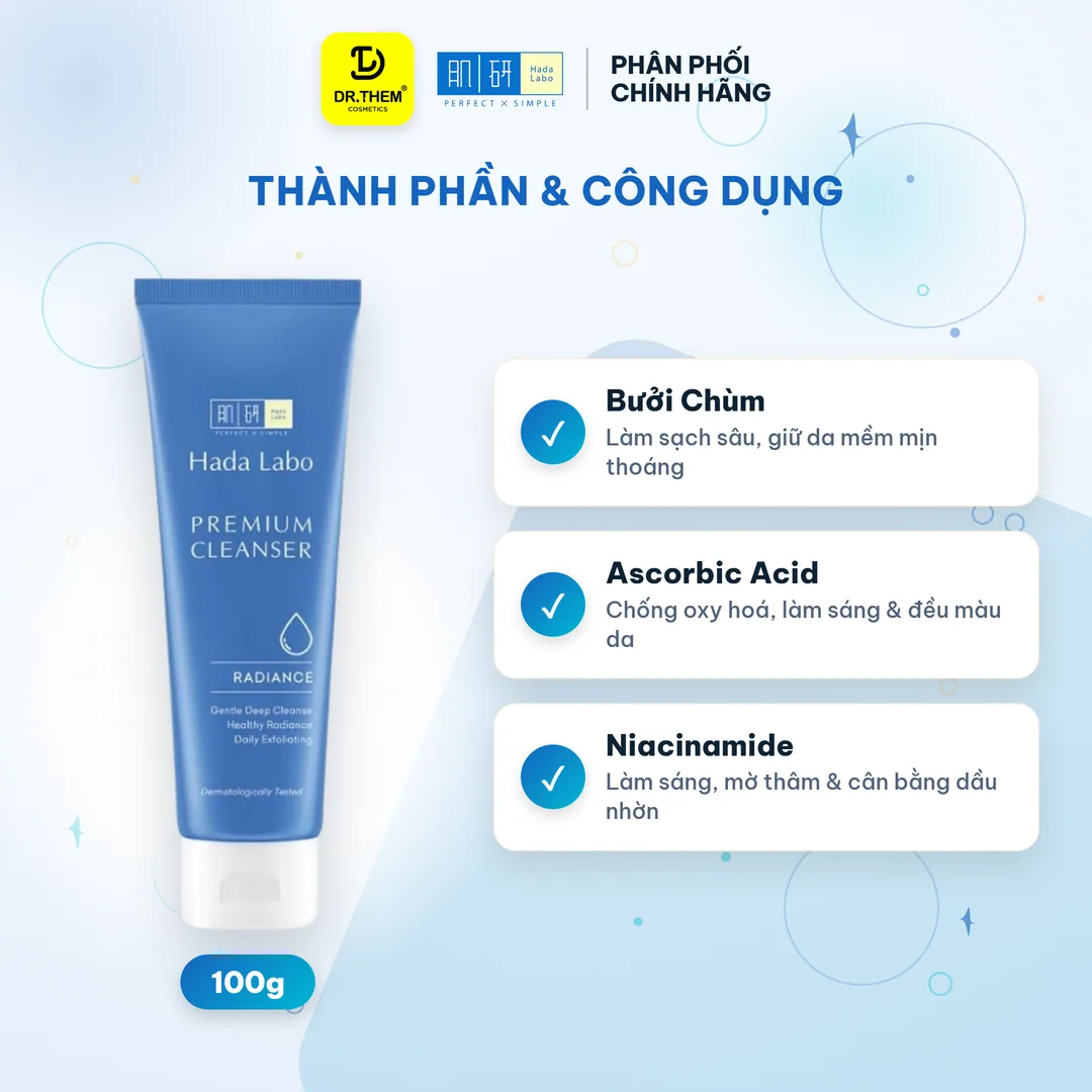 Sữa Rửa Mặt Hada Labo Premium Cleanser Radiance Dưỡng Sáng Cao Cấp Vitamin C B3 & Cám Gạo Cho Da Thâm Sạm 100g 6