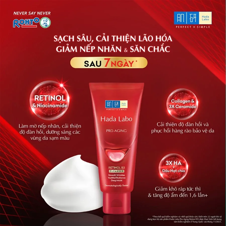 Sữa Rửa Mặt Hada Labo Pro-Aging Retinol B3 Cleanser Hỗ Trợ Cải Thiện Lão Hóa Mờ Nếp Nhăn Săn Chắc Da 80g 3