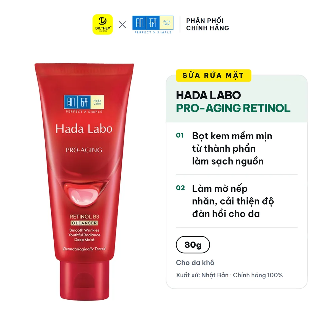 Sữa Rửa Mặt Hada Labo Pro-Aging Retinol B3 Cleanser Hỗ Trợ Cải Thiện Lão Hóa Mờ Nếp Nhăn Săn Chắc Da 80g