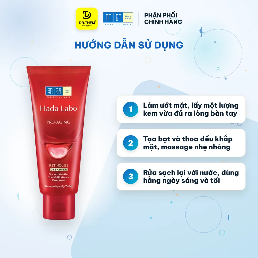 Sữa Rửa Mặt Hada Labo Pro-Aging Retinol B3 Cleanser Hỗ Trợ Cải Thiện Lão Hóa Mờ Nếp Nhăn Săn Chắc Da 80g 6