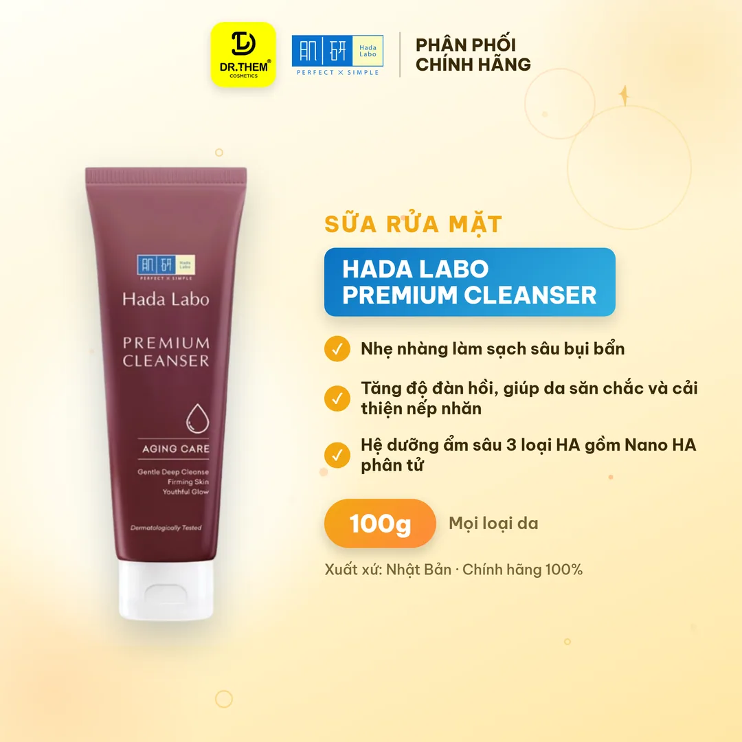 Sữa Rửa Mặt Hada Labo Premium Cleanser Aging Care Chăm Sóc Lão Hóa Soy Peptide & 3 Loại HA Săn Chắc Da 100g