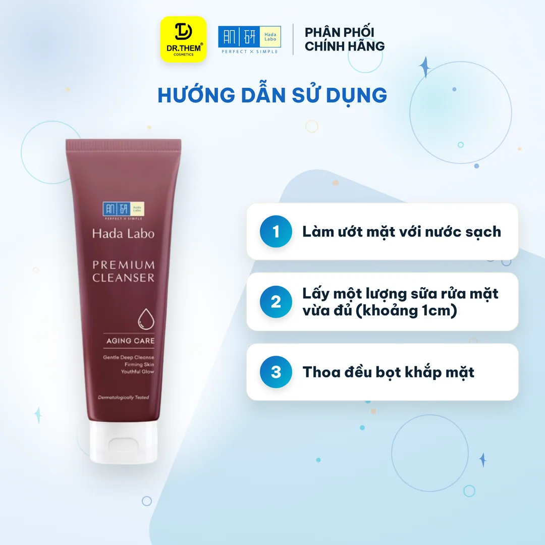 Sữa Rửa Mặt Hada Labo Premium Cleanser Aging Care Chăm Sóc Lão Hóa Soy Peptide & 3 Loại HA Săn Chắc Da 100g 7