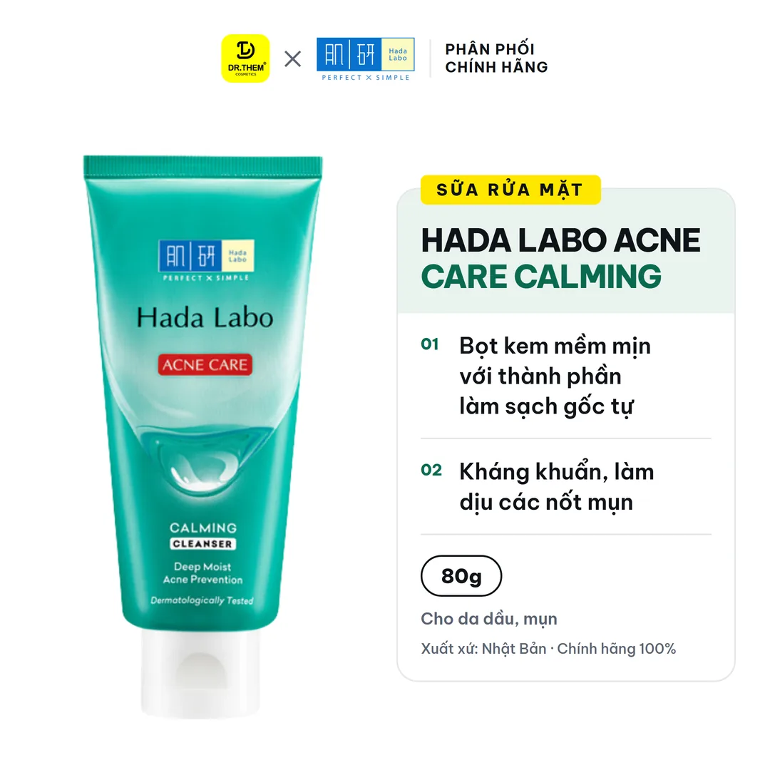 Sữa Rửa Mặt Hada Labo Acne Care Calming Cleanser Làm Sạch Dịu Nhẹ Ngừa Mụn Cho Da Dầu Mụn Da Nhạy Cảm 80g