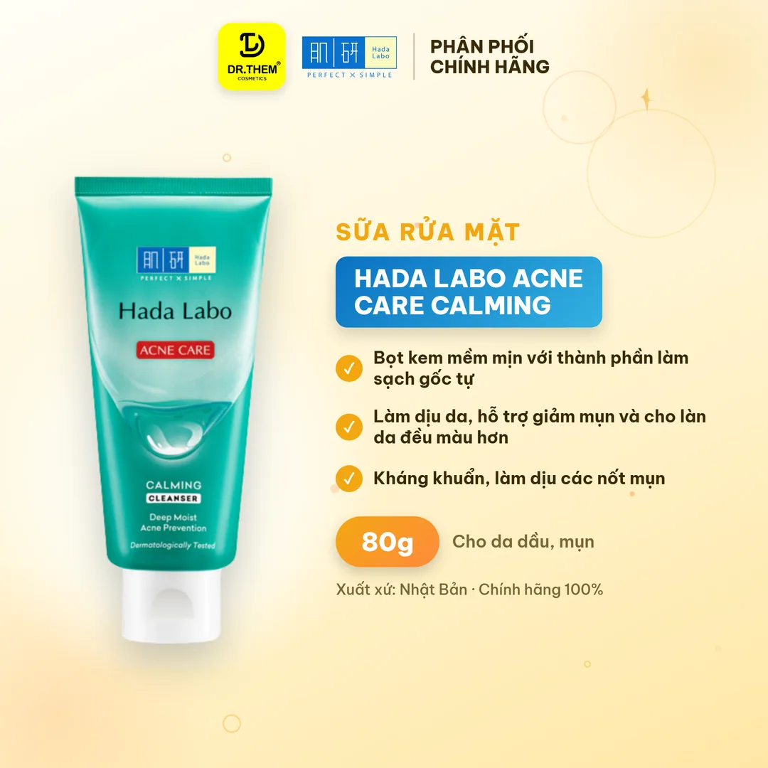 Sữa Rửa Mặt Hada Labo Acne Care Calming Cleanser Làm Sạch Dịu Nhẹ Ngừa Mụn Cho Da Dầu Mụn Da Nhạy Cảm 80g