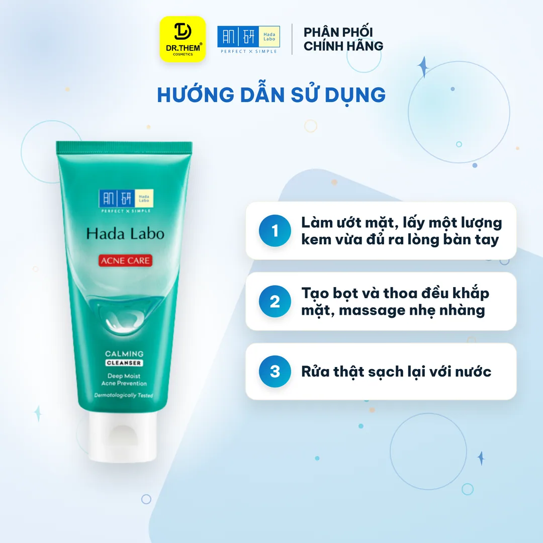 Sữa Rửa Mặt Hada Labo Acne Care Calming Cleanser Làm Sạch Dịu Nhẹ Ngừa Mụn Cho Da Dầu Mụn Da Nhạy Cảm 80g 5