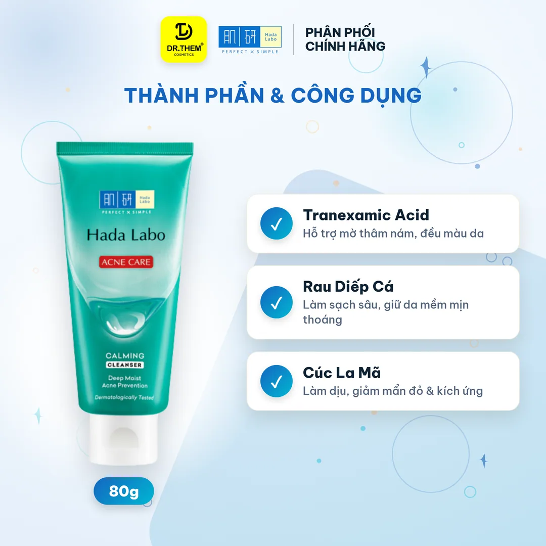 Sữa Rửa Mặt Hada Labo Acne Care Calming Cleanser Làm Sạch Dịu Nhẹ Ngừa Mụn Cho Da Dầu Mụn Da Nhạy Cảm 80g 4