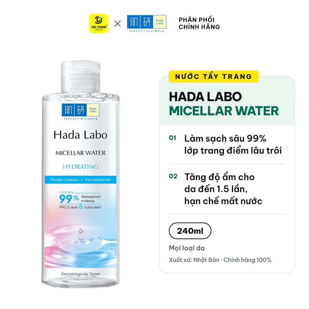 Nước Tẩy Trang Hada Labo Micellar Water Hydrating Làm Sạch Sâu Dưỡng Ẩm HA Cho Mọi Loại Da 240ml