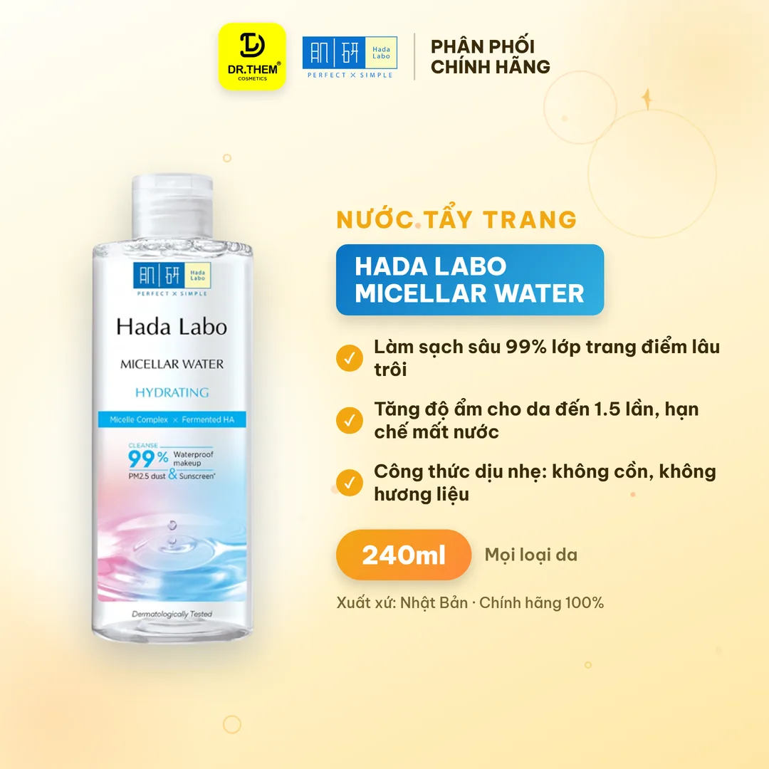 Nước Tẩy Trang Hada Labo Micellar Water Hydrating Làm Sạch Sâu Dưỡng Ẩm HA Cho Mọi Loại Da 240ml