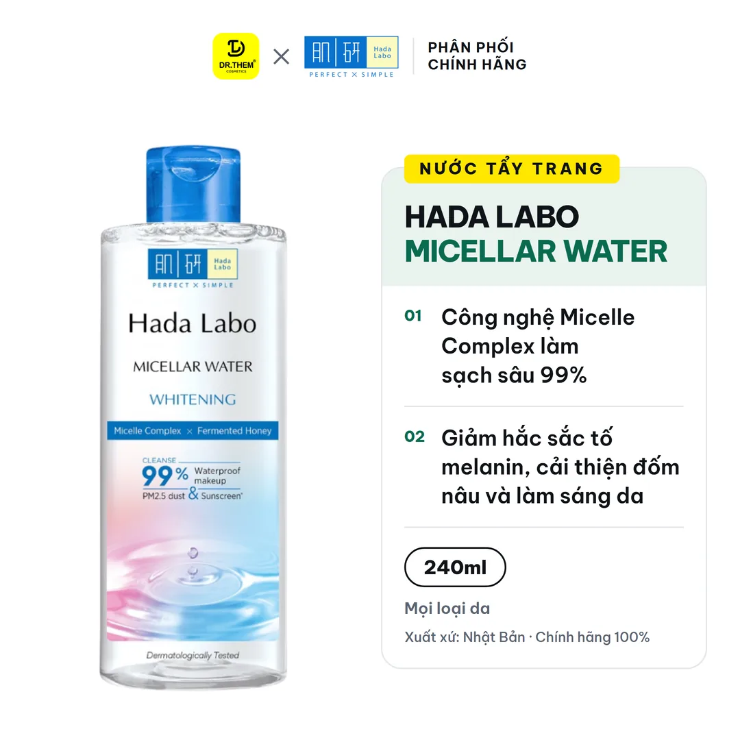 Nước Tẩy Trang Hada Labo Micellar Water Whitening Làm Sạch Sâu Dưỡng Trắng Đều Màu Cho Mọi Loại Da 240ml