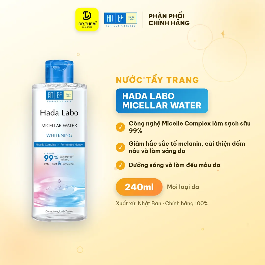Nước Tẩy Trang Hada Labo Micellar Water Whitening Làm Sạch Sâu Dưỡng Trắng Đều Màu Cho Mọi Loại Da 240ml