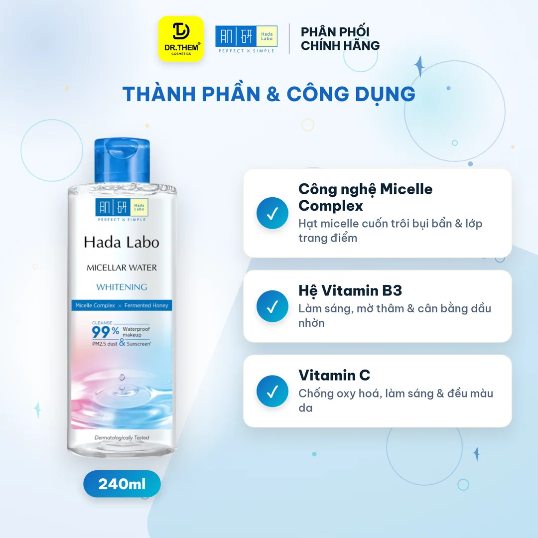 Nước Tẩy Trang Hada Labo Micellar Water Whitening Làm Sạch Sâu Dưỡng Trắng Đều Màu Cho Mọi Loại Da 240ml 4