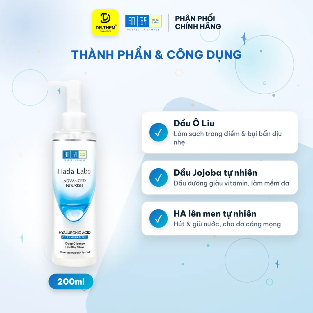 Dầu Tẩy Trang Hada Labo Advanced Nourish Cleansing Oil Làm Sạch Sâu Dưỡng Ẩm Dầu Ô Liu Và 4X HA 200ml 4