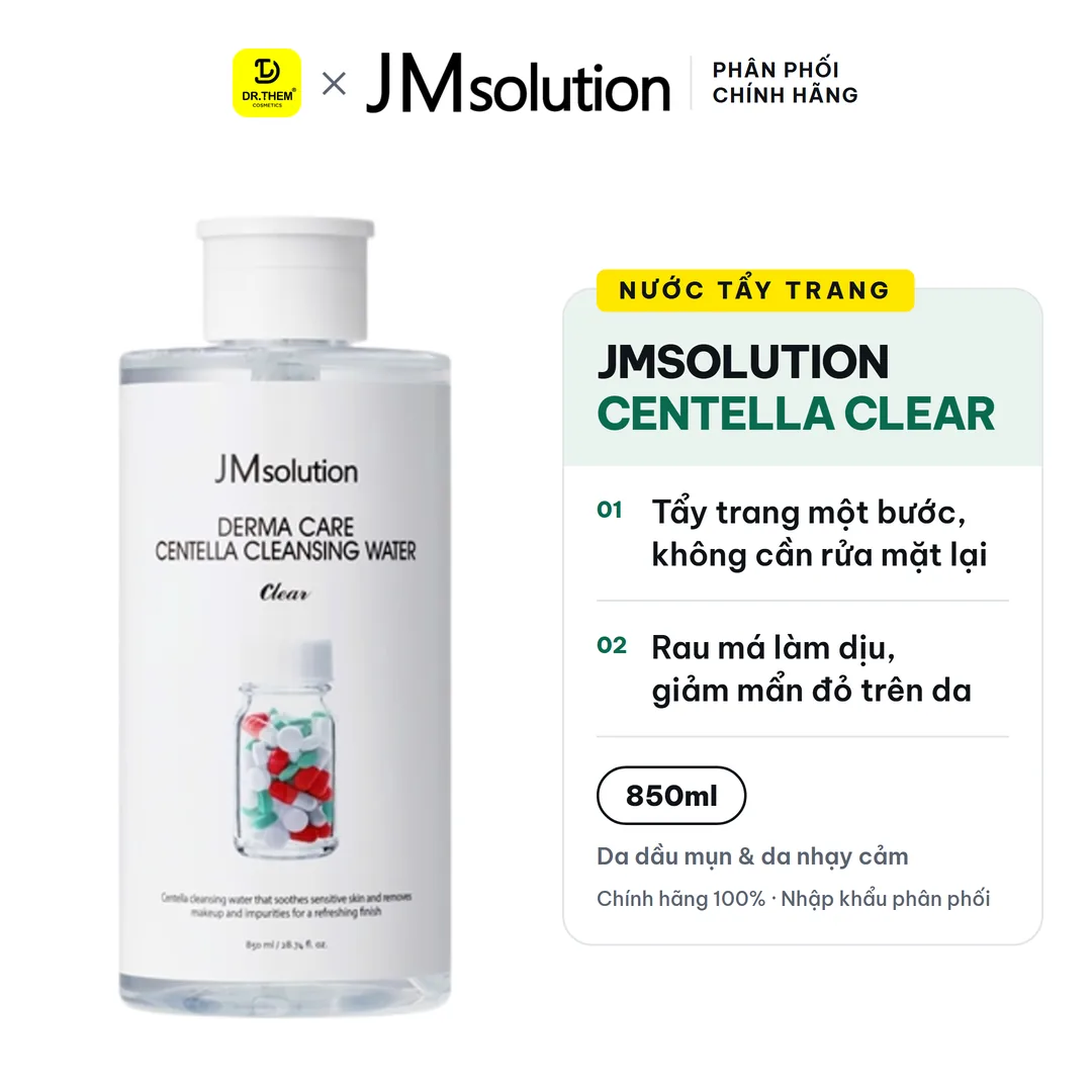 Nước Tẩy Trang JMsolution Derma Care Centella Cleansing Water Clear Rau Má 850ml