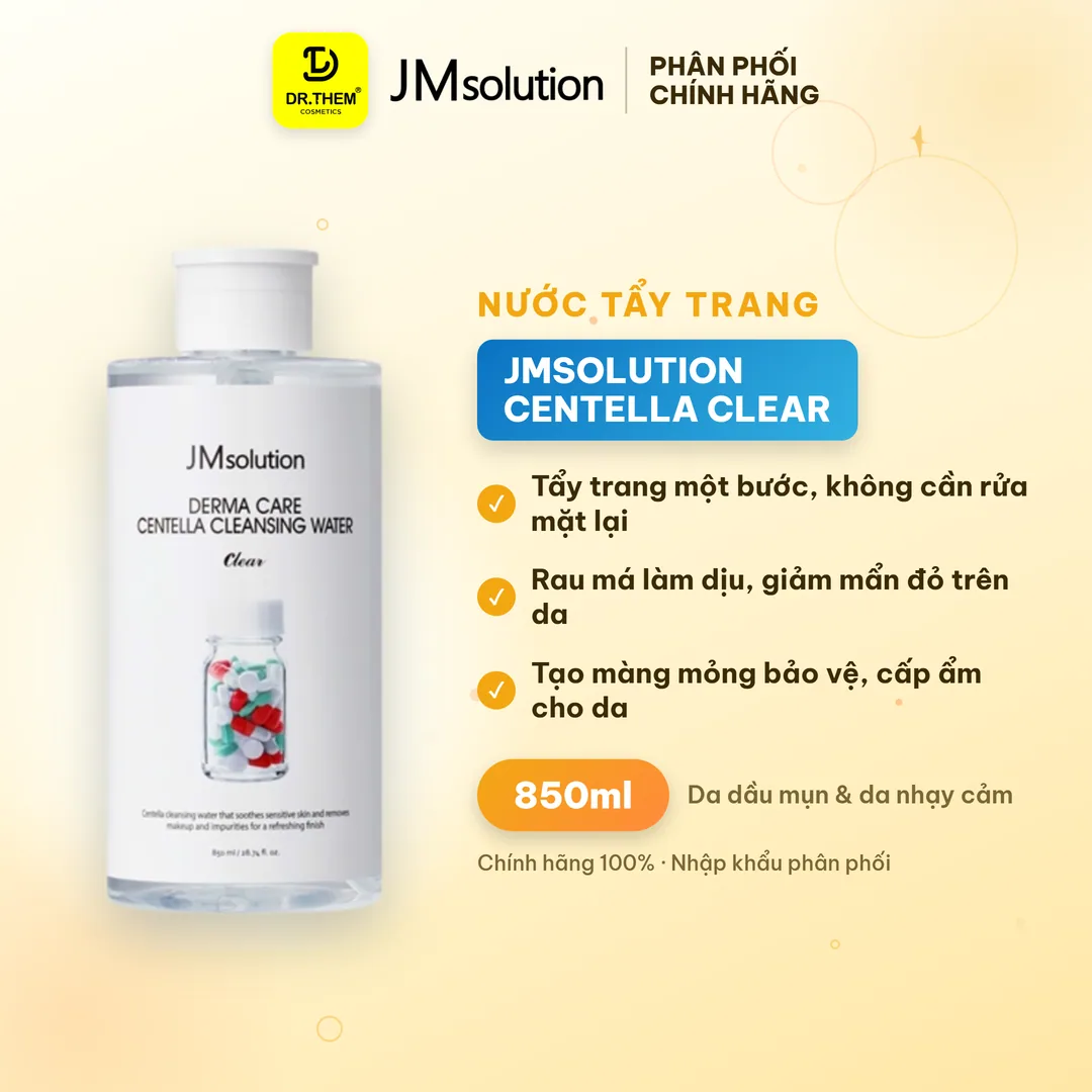 Nước Tẩy Trang JMsolution Derma Care Centella Cleansing Water Clear Rau Má 850ml