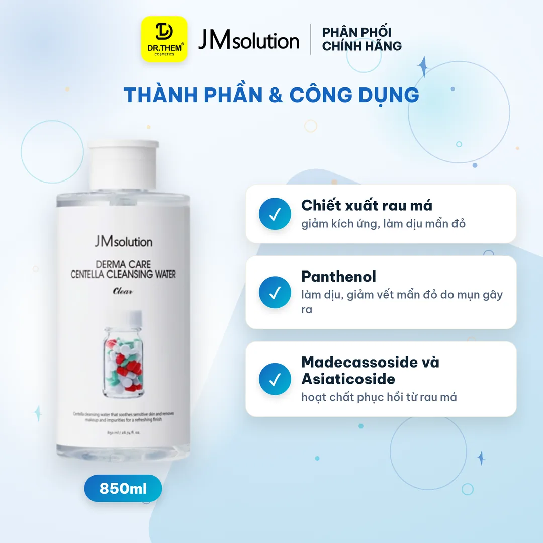 Nước Tẩy Trang JMsolution Derma Care Centella Cleansing Water Clear Rau Má 850ml 2