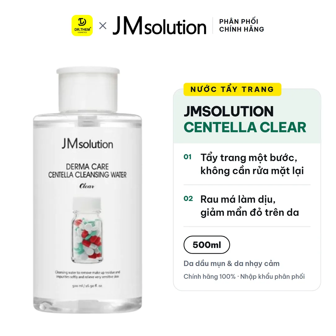 Nước Tẩy Trang JMsolution Derma Care Centella Cleansing Water Clear Rau Má 500ml