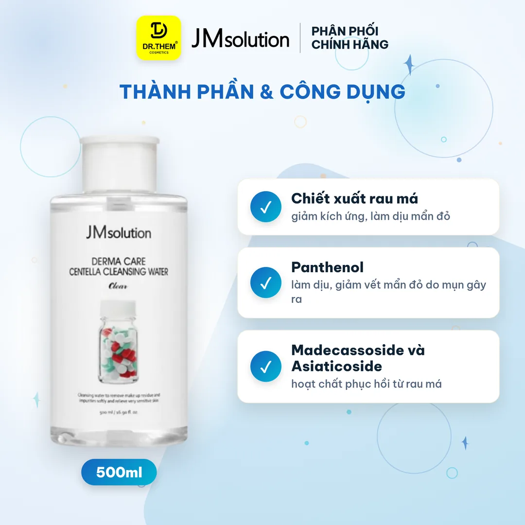 Nước Tẩy Trang JMsolution Derma Care Centella Cleansing Water Clear Rau Má 500ml 2