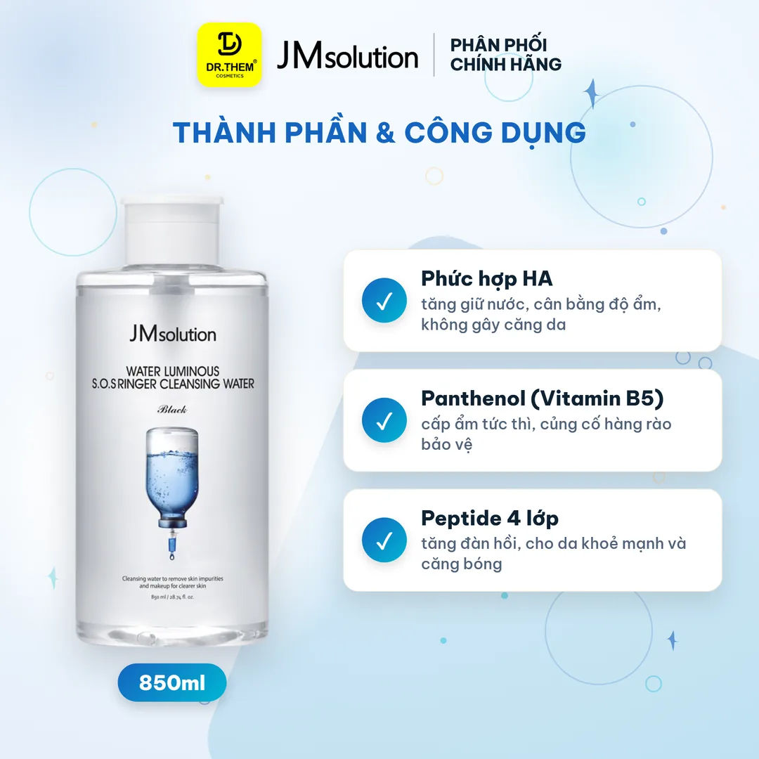 Nước Tẩy Trang JMsolution Water Luminous S.O.S Ringer Cleansing Water Black 850ml 2